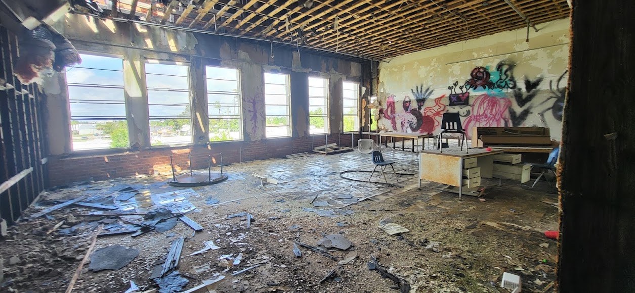 Interior work area with flooring removed
