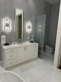 Finished bathroom vanity and mirror