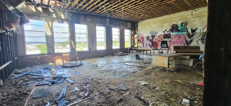 Interior work area with flooring removed